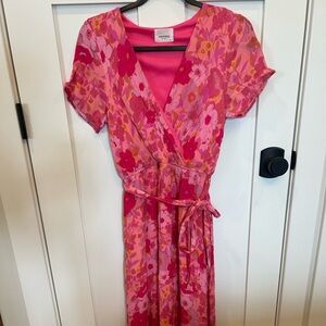 ANDREE BY UNIT Pink and Red Flutter Sleeve Maxi Dress